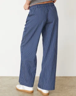 MONROW Stripe Poplin Boxer Pants NAVYSTRIPE Discount